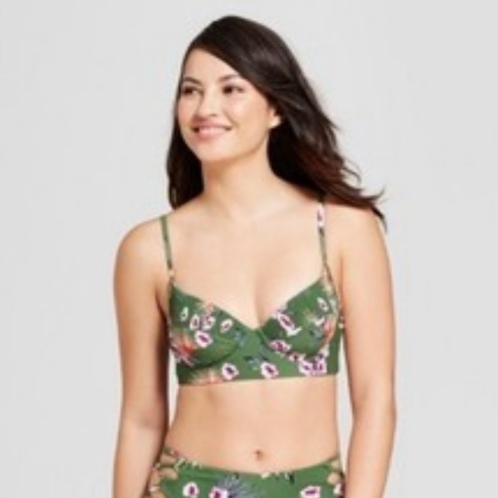 Tori Praver Green Floral Underwire Pushup Bikini Swim Top NEW WITH TAGS! NWT!